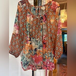 Fig and Flower Colorful Floral Blouse